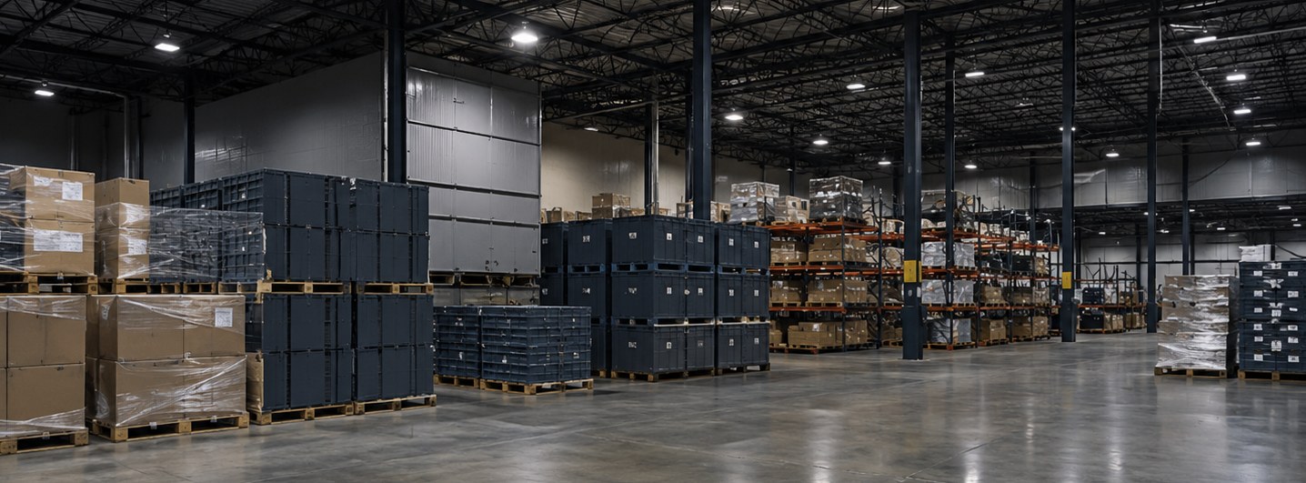 Organized warehouse logistics and fulfillment area